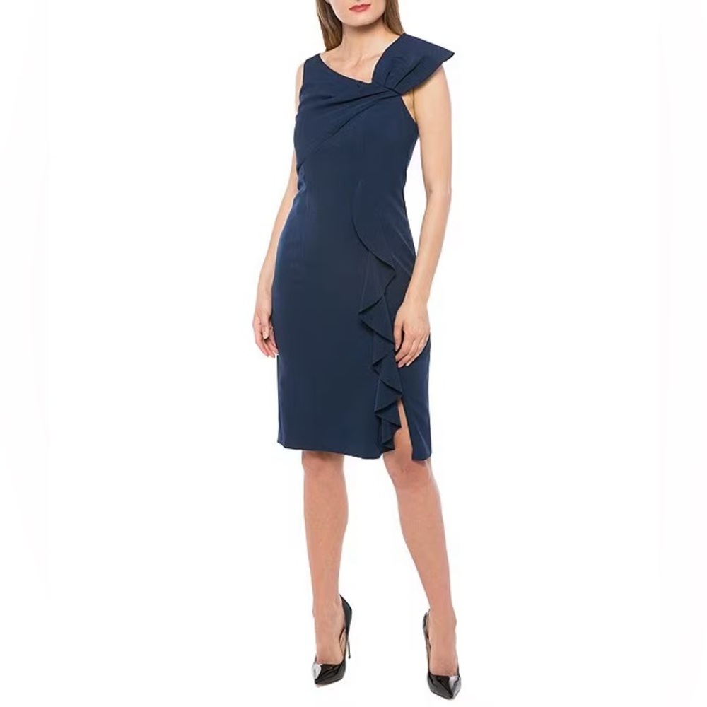 NWOT Marina Asymmetrical Neck Sheath Dress